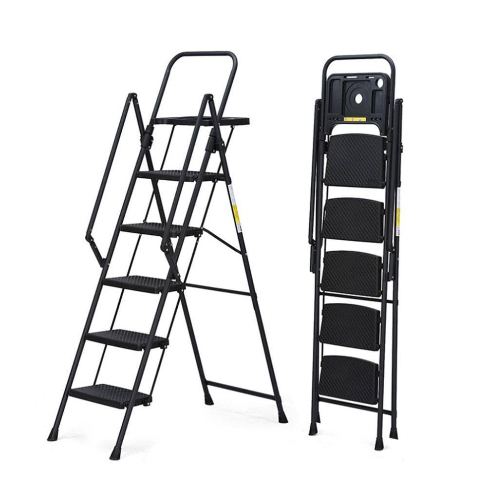 Reach 5.91 ft. Steel Folding Step Ladder with 5-Step Removable Tool Tray Wide Non-Slip Pedals and Handrails Black price history on PriceWatchPro