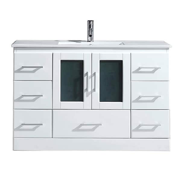 Virtu USA Zola 48 in. W Bath Vanity in White with Ceramic Vanity Top in Slim White Ceramic with Square Basin