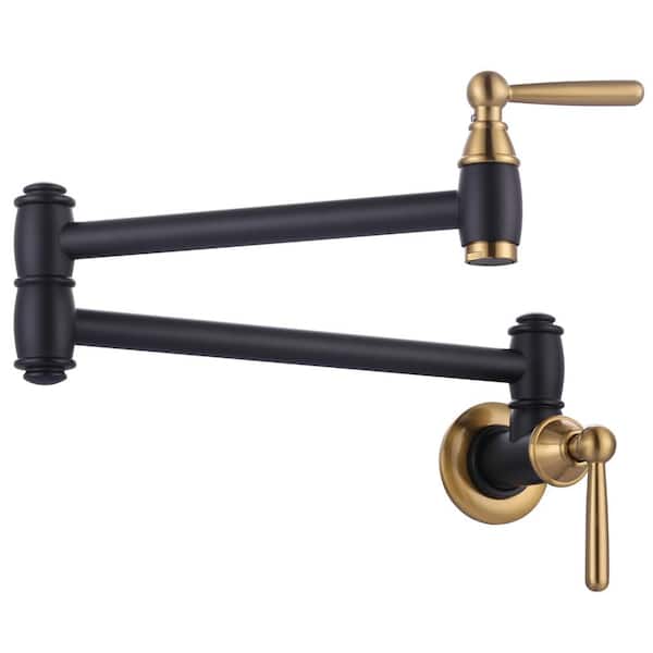 ARCORA Wall Mounted Pot Filler with Handle in Black and Gold