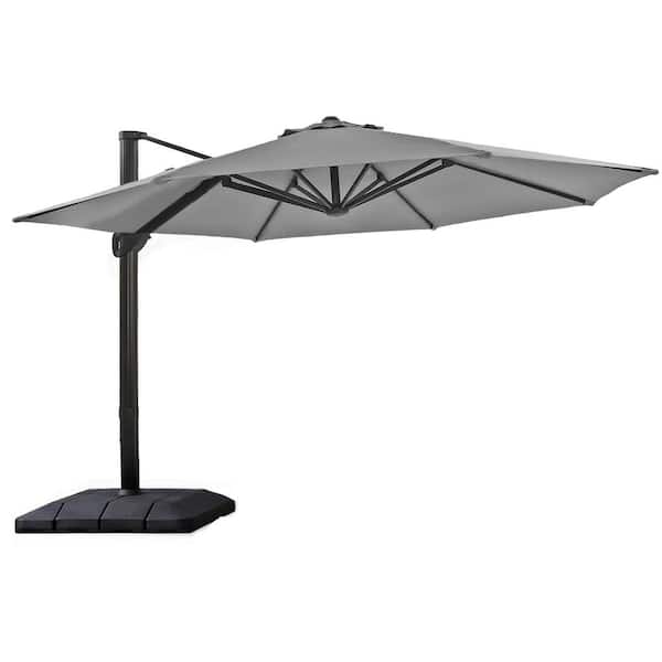 Unbranded 11 ft. Aluminum Cantilever Patio Umbrella in Gray with Weight Base for Deck