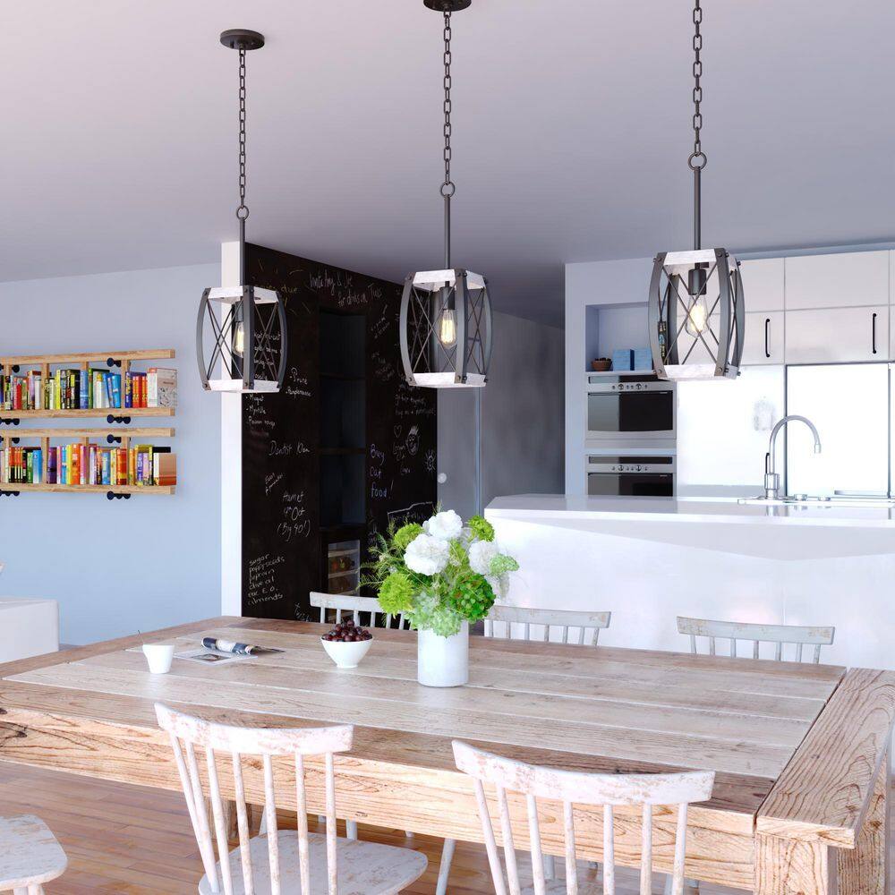 Textured Black and White Ash Farmhouse Mini Pendant Light