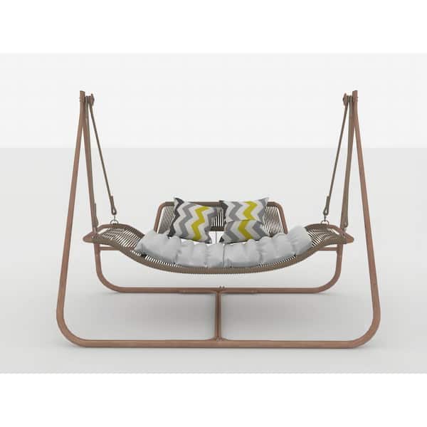 Unbranded Oversized Double Hammock Swing Chair, Anti-Rust Wood-Colored Frame with Cushion for Patio Balcony Bedroom