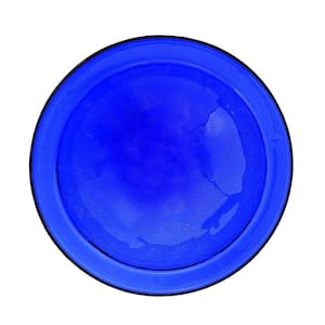 12.5 in. Dia Cobalt Blue Reflective Crackle Glass Birdbath Bowl