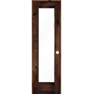 24 in. x 80 in. Knotty Alder Left-Hand Full-Lite Clear Glass Red Mahogany Stain Solid Wood Single Prehung Interior Door
