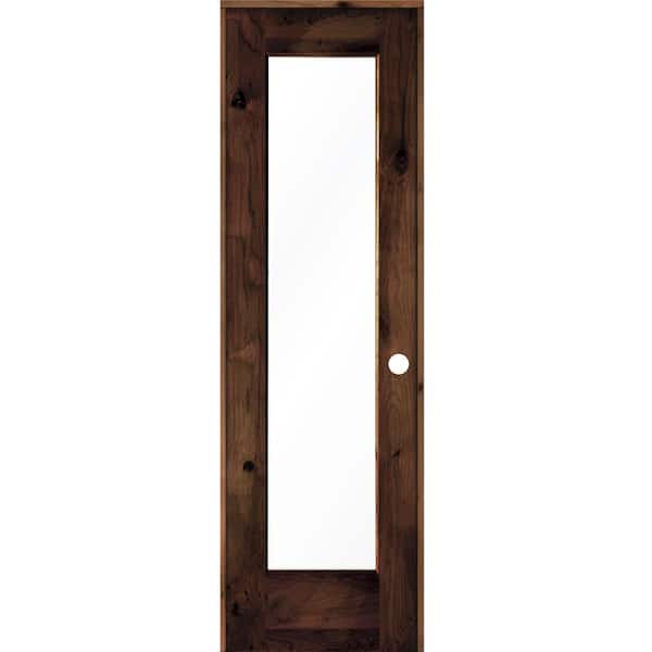 Krosswood Doors 24 in. x 80 in. Knotty Alder Left-Hand Full-Lite Clear Glass Red Mahogany Stain Solid Wood Single Prehung Interior Door