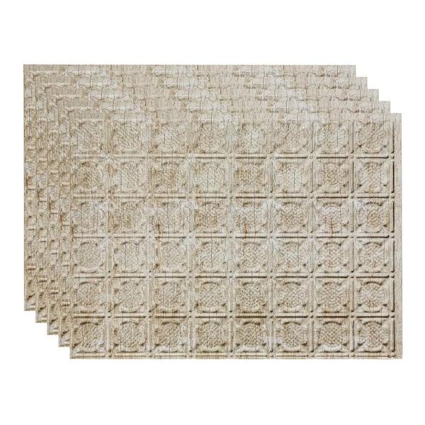 Fasade Traditional #6 18.25 in. x 24.25 in. Vinyl Backsplash Panel in Vintage Metal (5-Pack)