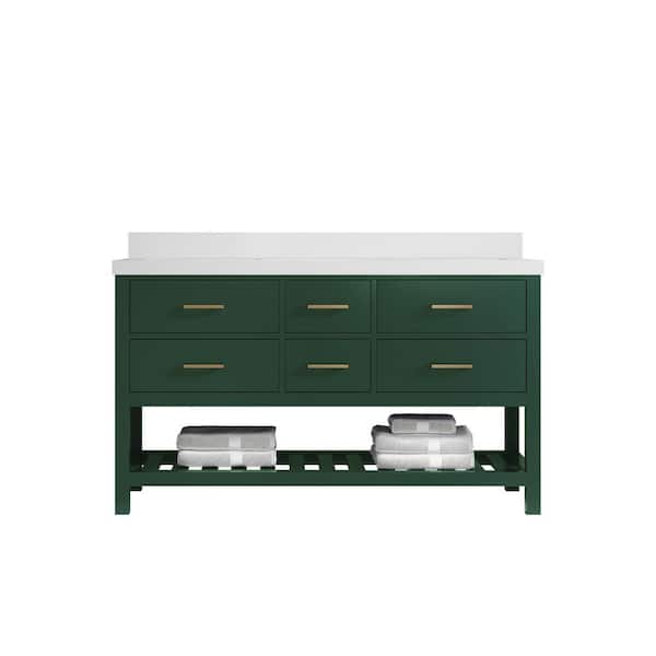 Willow Collections Parker 60 in. W x 22 in. D x 36 in. H Double Sink Bath Vanity in Lafayette Green with 2 in. White Quartz Top