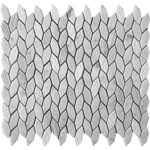 White 11.8 in. x 12 in. Polished and Etched Leaf Marble Mosaic Floor and Wall Tile (4.92 sq. ft./Case)