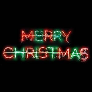 44 in. LED Mini Merry Christmas Sign Metal Framed Holiday Decor