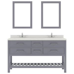 Caroline Estate 60 in. W x 22 in. D x 35 in. H Double Sink Bath Vanity in Gray with Quartz Top and Mirror
