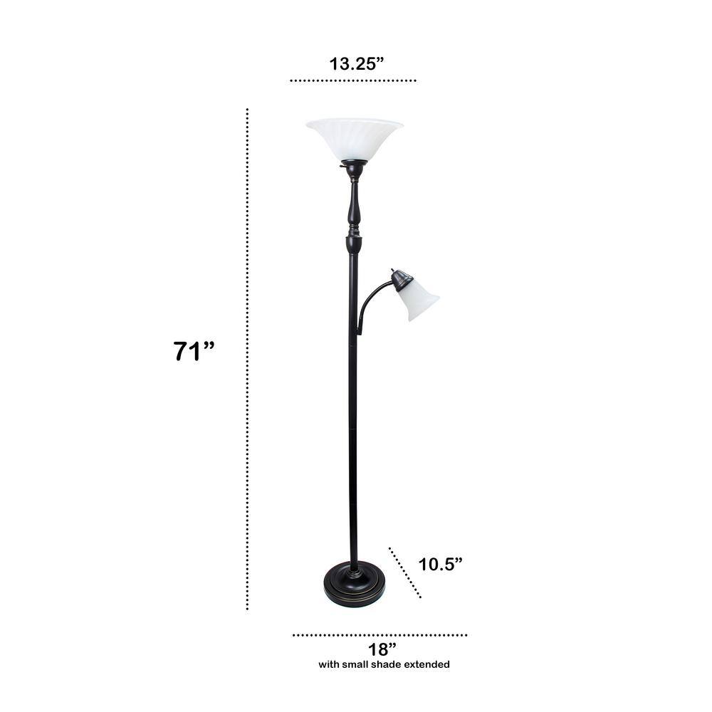 Restoration Bronze Torchiere Floor Lamp with Marble Glass Shades