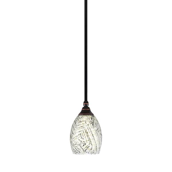 Unbranded Sparta 100-Watt 1-Light Black Copper Mini Pendant Light with Natural Fusion Glass and Light Bulb Not Included