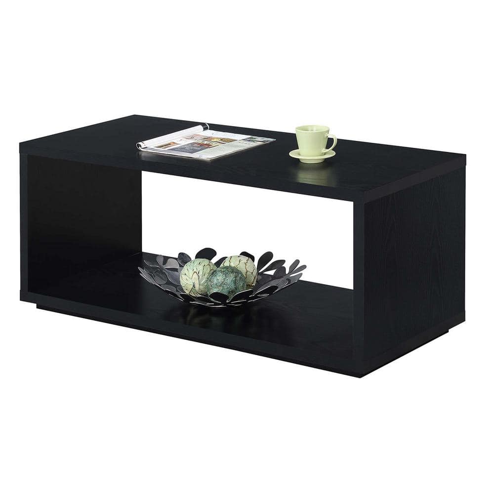 Black Rectangular Wood Coffee Table with Shelf