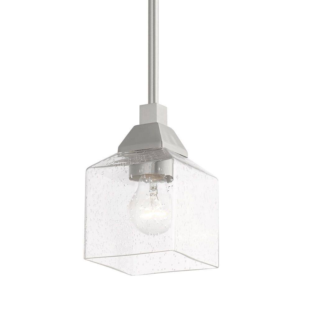 Brushed Nickel Mini Pendant with Clear Seeded Glass Shade