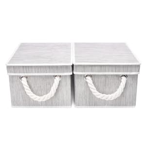 3-Gal. Rectangle Polyester Fabric Storage Bin with Lid and Cotton Rope Handles in Clay (Set of 2)