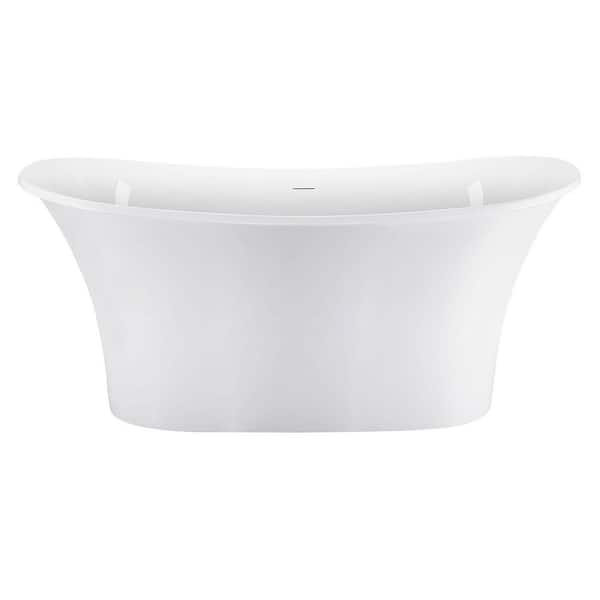 EPOWP 67 in. Acrylic Double Slipper Freestanding Flatbottom Non-Whirlpool Bathtub in White