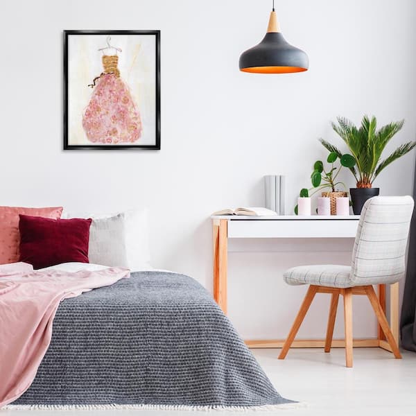 Classy Posh Pink Ball Gown by Sally Swatland Black Floater Frame Abstract Graphic Art Print 31 in. x 25 in.