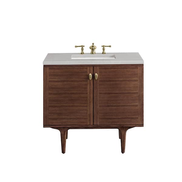 James Martin Vanities Amberly 36.0 in. W x 23.5 in. D x 34.7 in. H Bathroom Vanity in Mid-Century Walnut with Eternal Serena Quartz Top