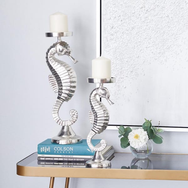 Silver Aluminum Candle Holder (Set of 2)