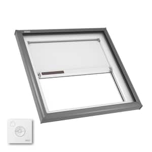 22-1/2 in. x 22-1/2 in. Fixed Curb Mount Skylight with Laminated Low-E3 Glass, White Solar Powered Room Darkening Shade