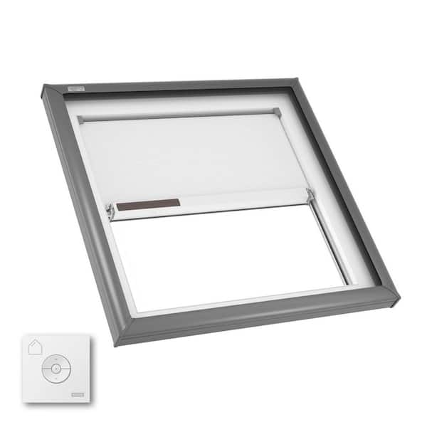 22-1/2 in. x 22-1/2 in. Fixed Curb Mount Skylight with Laminated Low-E3 Glass, White Solar Powered Room Darkening Shade