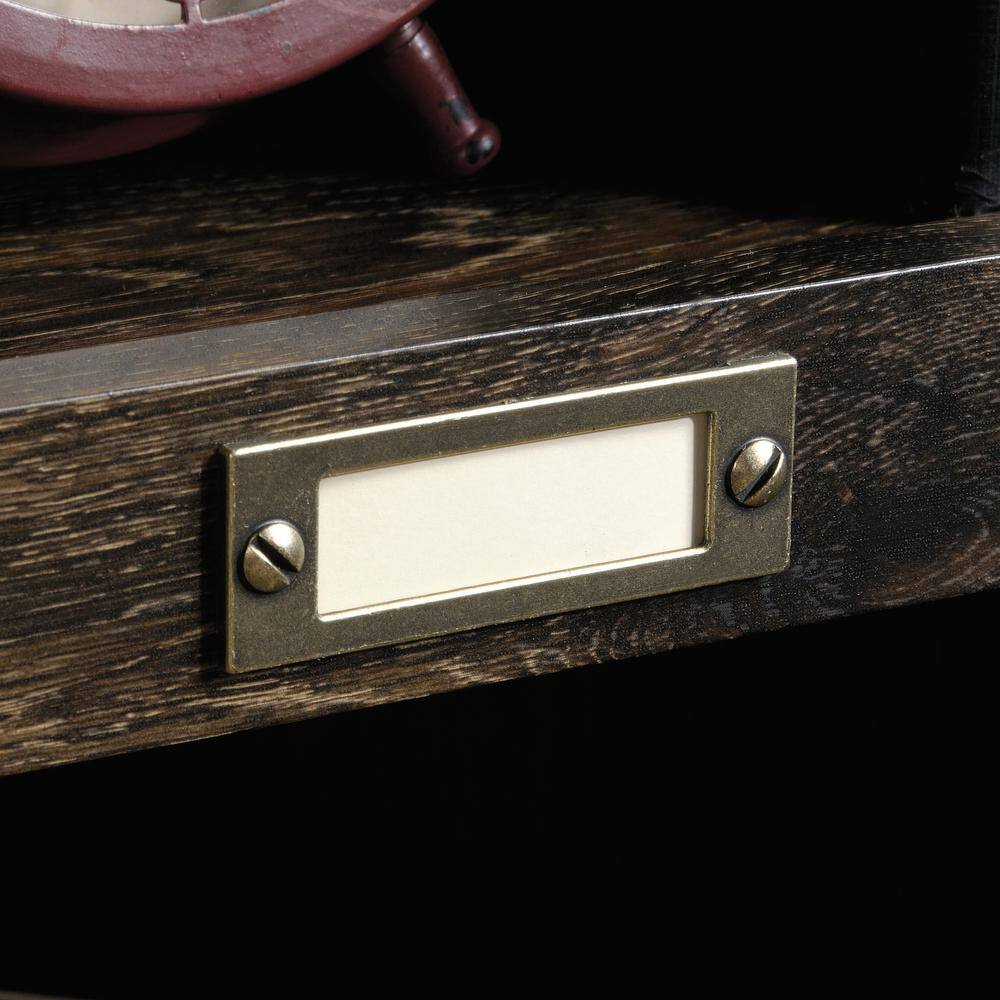 Iron Oak Finish Adjustable Bookcase with Cubbyhole Storage