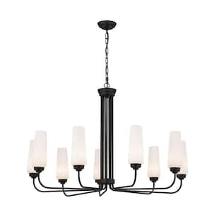 Truby 38 in. 9-Light Black Art Deco Shaded Empire Chandelier for Dining Room