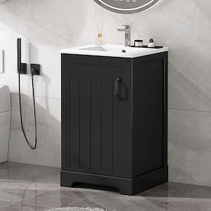 20 in. W x 18.3 in. D x 33 in. H Single Sink Freestanding Bath Vanity in Black with White Ceramic Top and Storage