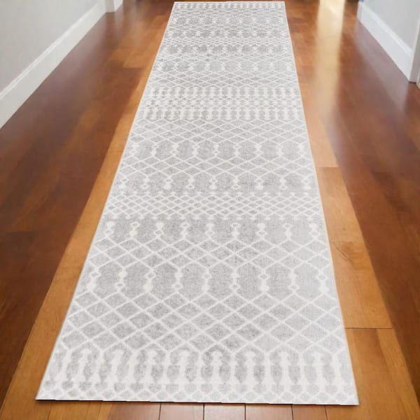 2 X 12 White Moroccan WashableArea RugRunner Rug