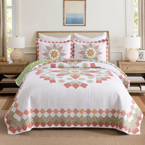 CP326 3 Pieces Sunflower Pattern King Size Cotton Quilt Bedspread Set
