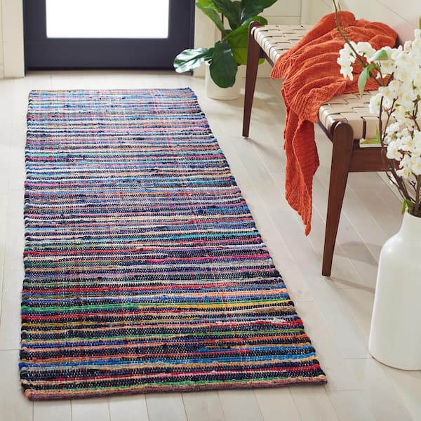 Rag Rug Blue/Multi 2 ft. x 5 ft. Distress Striped Runner Rug