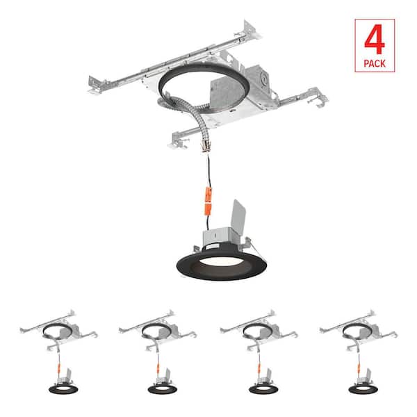 6 in. Selectable CCT Integrated LED Black Canless Baffle w/ New Construction Mounting Frame, (4-Pack) Light Kit