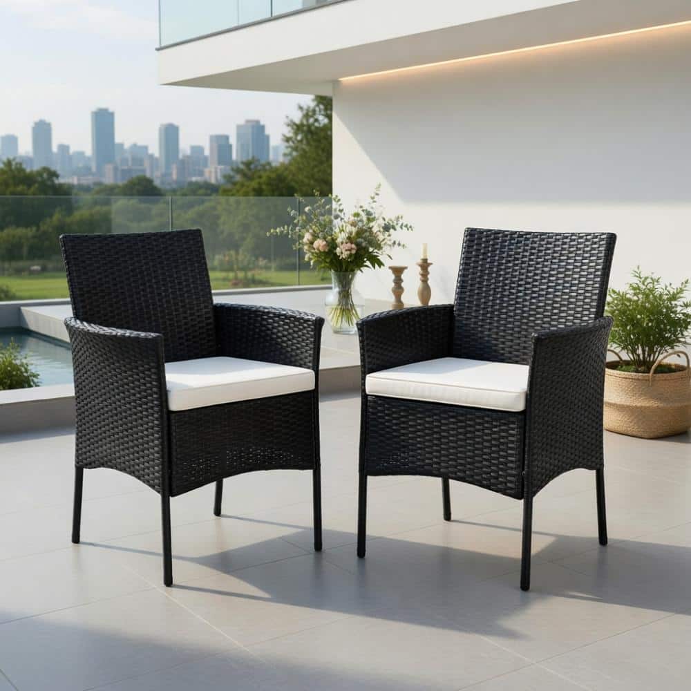 2-Pack Outdoor Wicker Patio Chairs with Off-White Waterproof Cushions – Heavy-Duty Steel Frame, Weather-Resistant PE Rat price history on PriceWatchPro