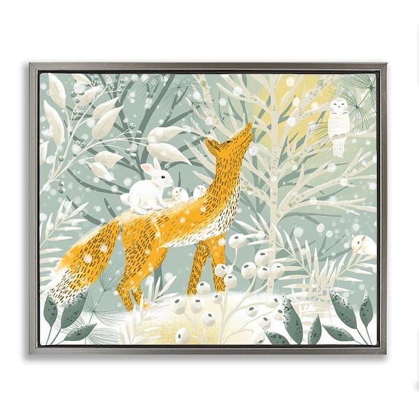 Stupell Industries Winter Forest Animals by Ginger Deverell 1 Piece Floater Frame Graphic Print Animal Poster Art Print 21 in. x 17 in.