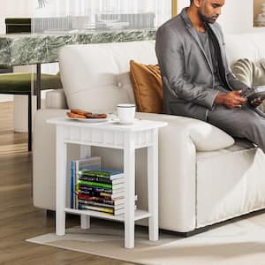 24 in. White Rectangle Wood 2-tier Side End Sofa Coffee Table Nightstand for Bedroom Living Room