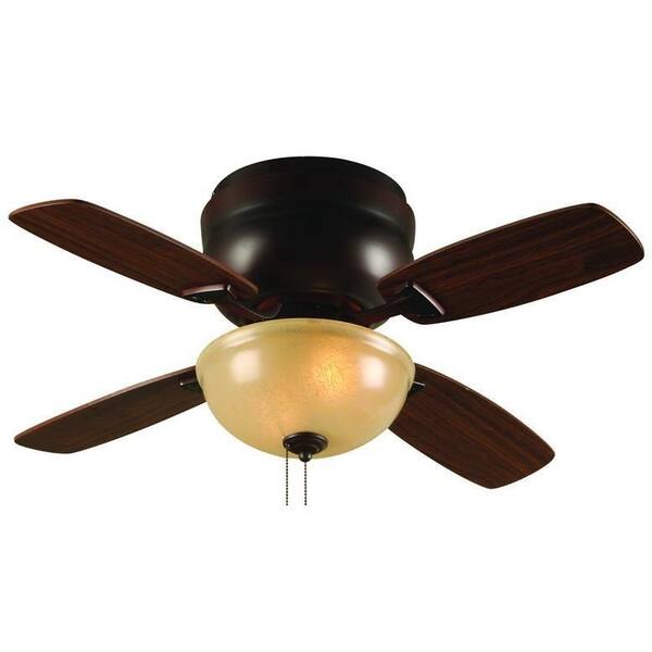 Hampton Bay Aspen 36 in. Bronze Patina Hugger Ceiling Fan with 4 Reversible MDF Blades and Single Scavo Glass