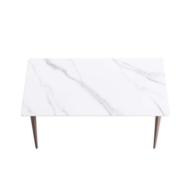 Magic Home 63 in. White Sintered Stone Tabletop Kitchen Modular Moran Purple 4 Legs Dining Table (6 Seats)