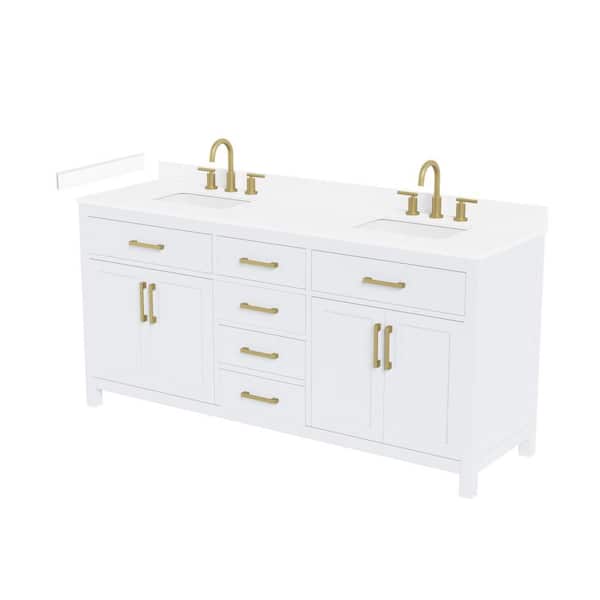 Beckett 72 in. Double Freestanding White Bath Vanity with White Cultured Marble Top
