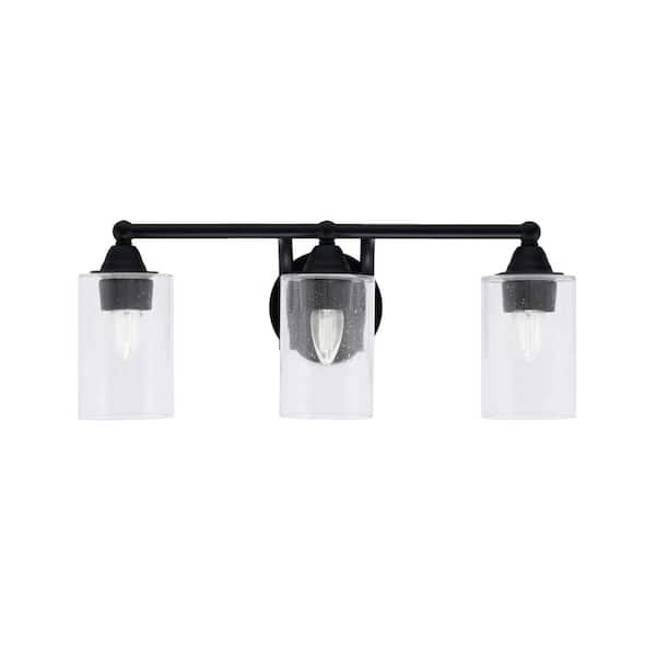 Unbranded Madison 7 in. 3-Light Bath Bar, Matte Black, Clear Bubble Glass Vanity Light