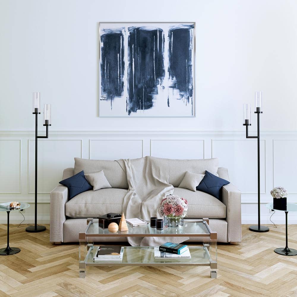 Basso Brushed Bronze Torchiere Floor Lamp with Clear Glass Shade