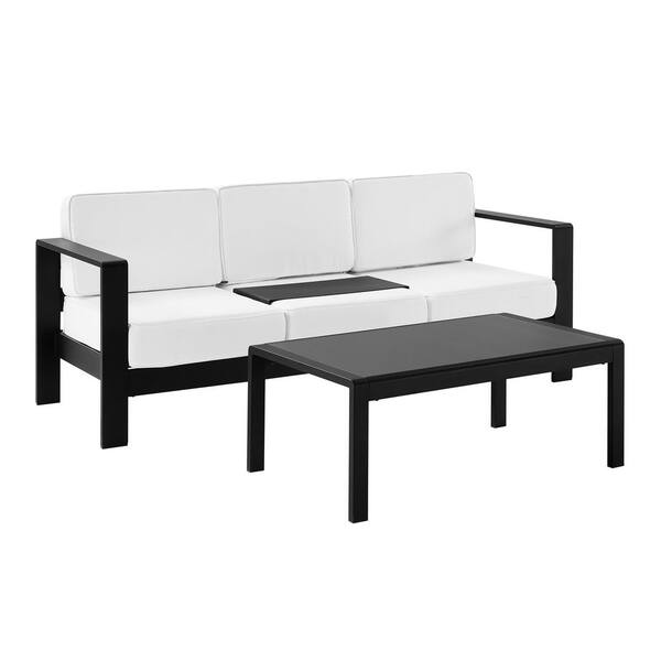 Kelten Powder Black 2-Piece Aluminum 3-Seater Patio Conversation Set with White Polyester Cushions