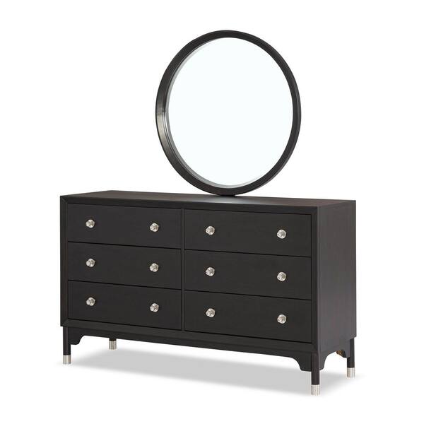 Furniture of America Forma Mid Century Black 6 Drawer 62 in. Wide Dresser  With Mirror IDF-74002BK-DM
