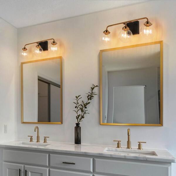 Zevni 21.5 in. 3-Light Brass Gold Bathroom Vanity Light
