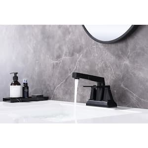 Mondawell Pull Out Spray 4 in. Centerset Double-Handle Mid Arc Bathroom Faucet with Pull Out Spray in Matte Black