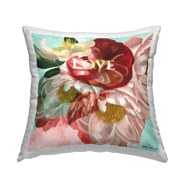Stupell Industries Love Vibrant Flower Blossoms Multi-Color Square Outdoor Throw Pillow