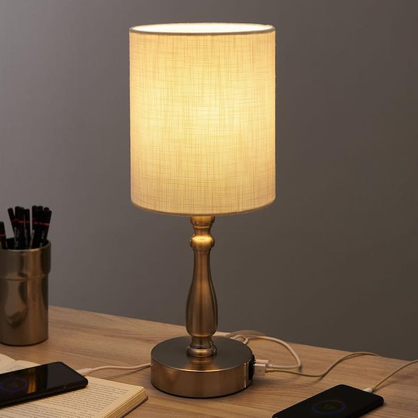 16.5 in. Brushed Steel Touch Control 3-Way Table Lamp with 2-USB Ports, 6-Watt LED Bulb Included