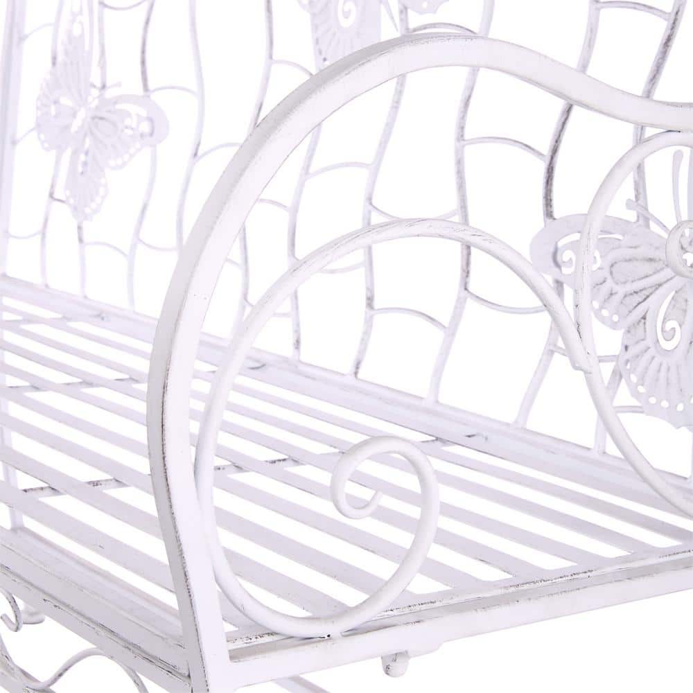 White Metal Butterfly Backrest Garden Bench, 43"