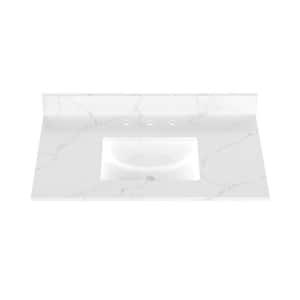 37 in. W x 22 in. D Quartz Vanity Top in Carrara White with White Rectangular Single Sink