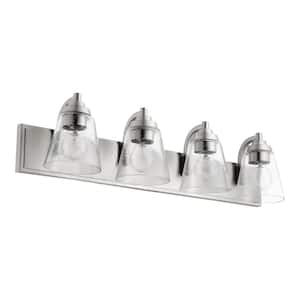 Traditional 30 in. W 4-Lights Satin Nickel Vanity Lights with Clear Seeded Glass