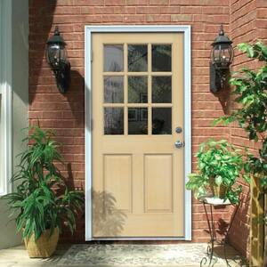 30 in. x 80 in. 9-Lite Unfinished Wood Prehung Right-Hand Outswing Back Door w/Unfinished AuraLast Jamb and Brickmold